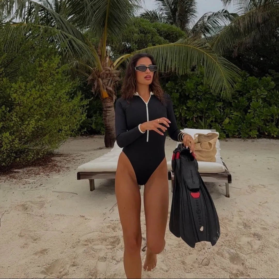 Black Tide Long Sleeve One Piece Swimsuit