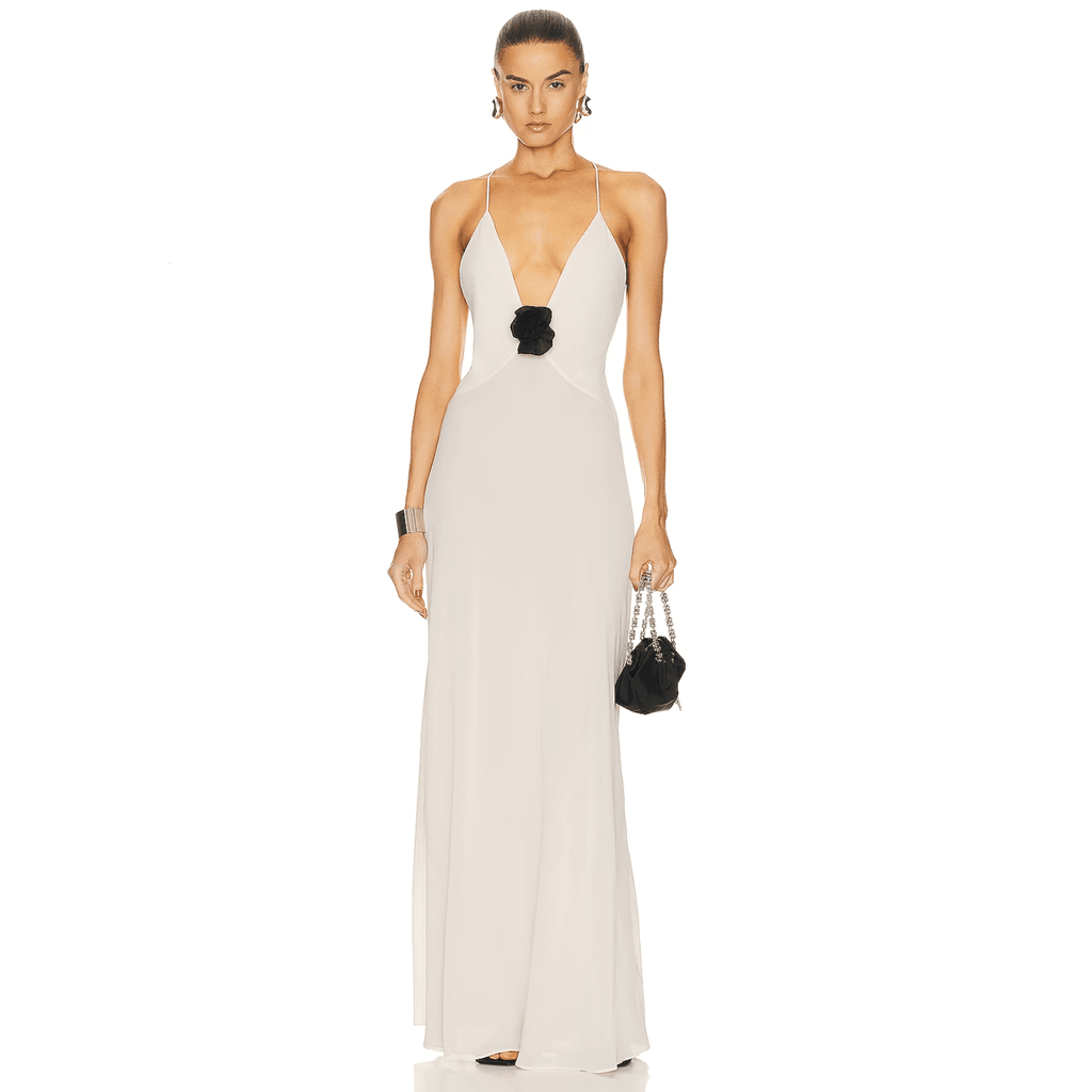 Blossom Bliss White Backless Maxi Dress