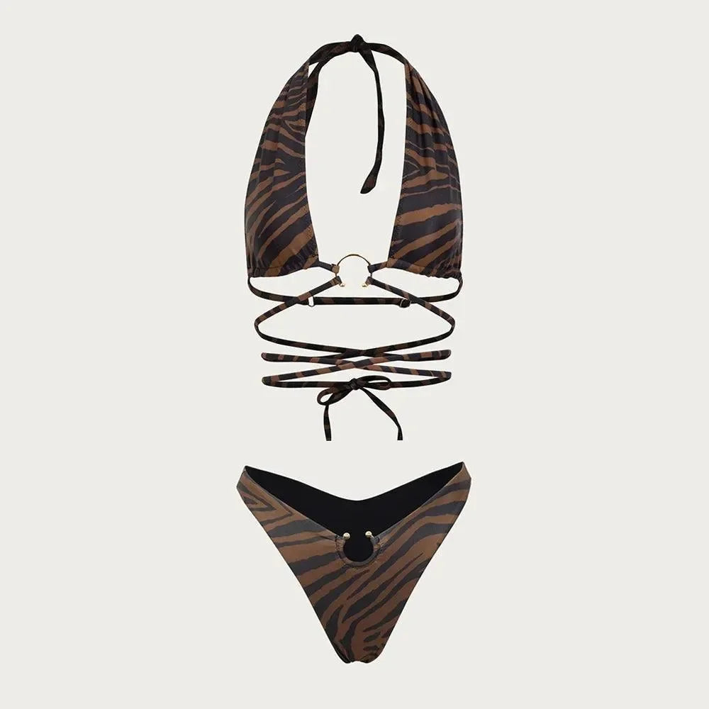 Bora Bora Halter Bikini With Gold Hardware Embellishment