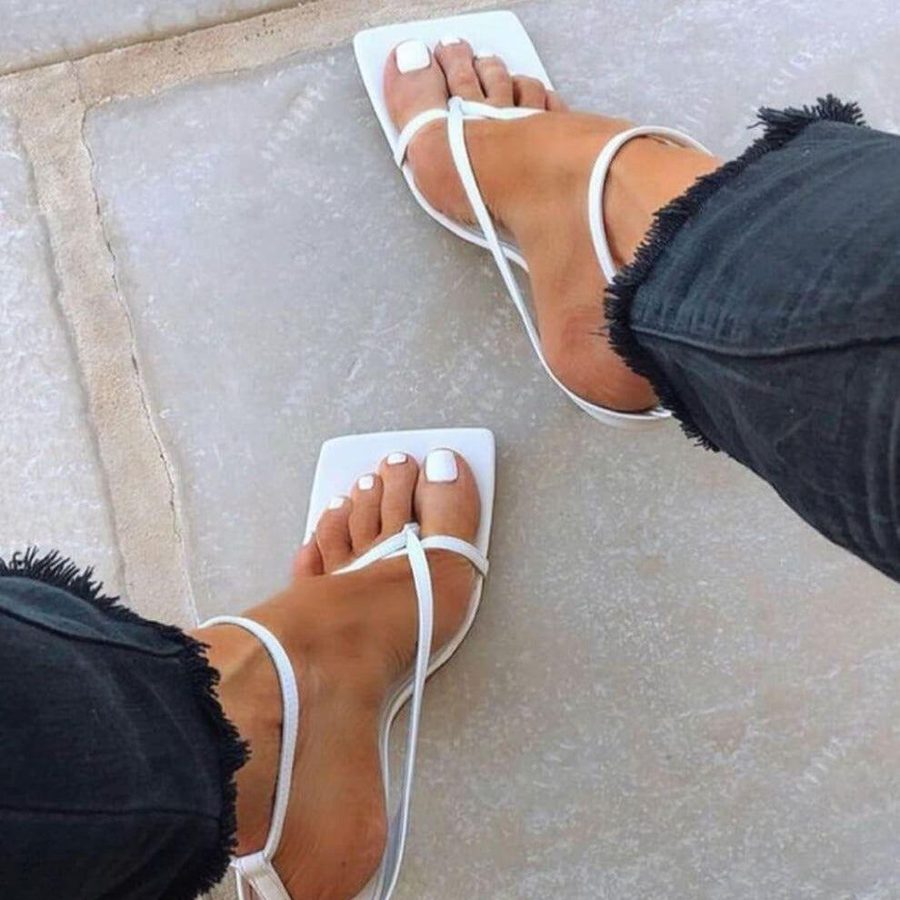 Midnight White Faux Leather Strappy Square-Toe Heels