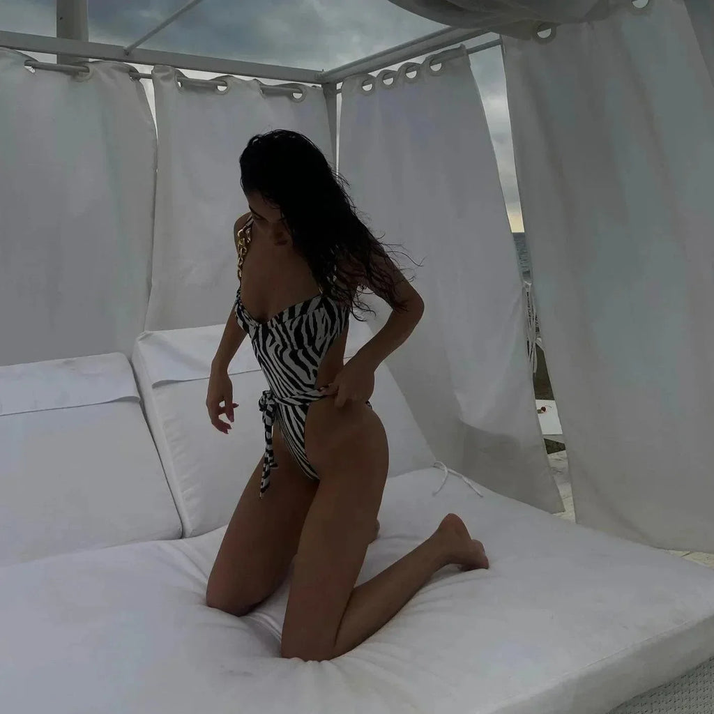Bring The Storm Zebra Print Chain One-Piece Swimsuit