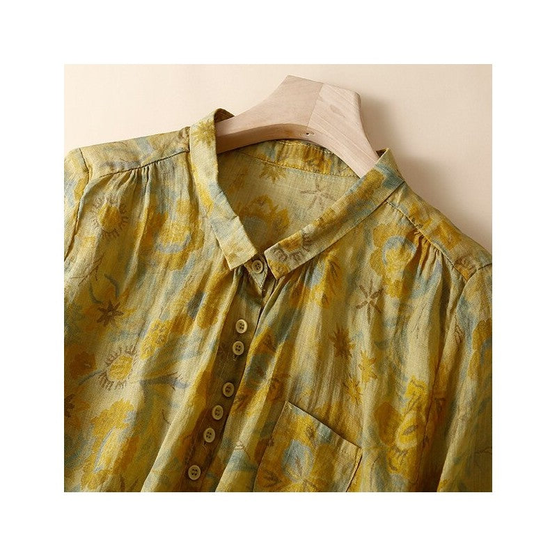Flowy Floral Cardigan Blouse with Mid-Length Sleeves