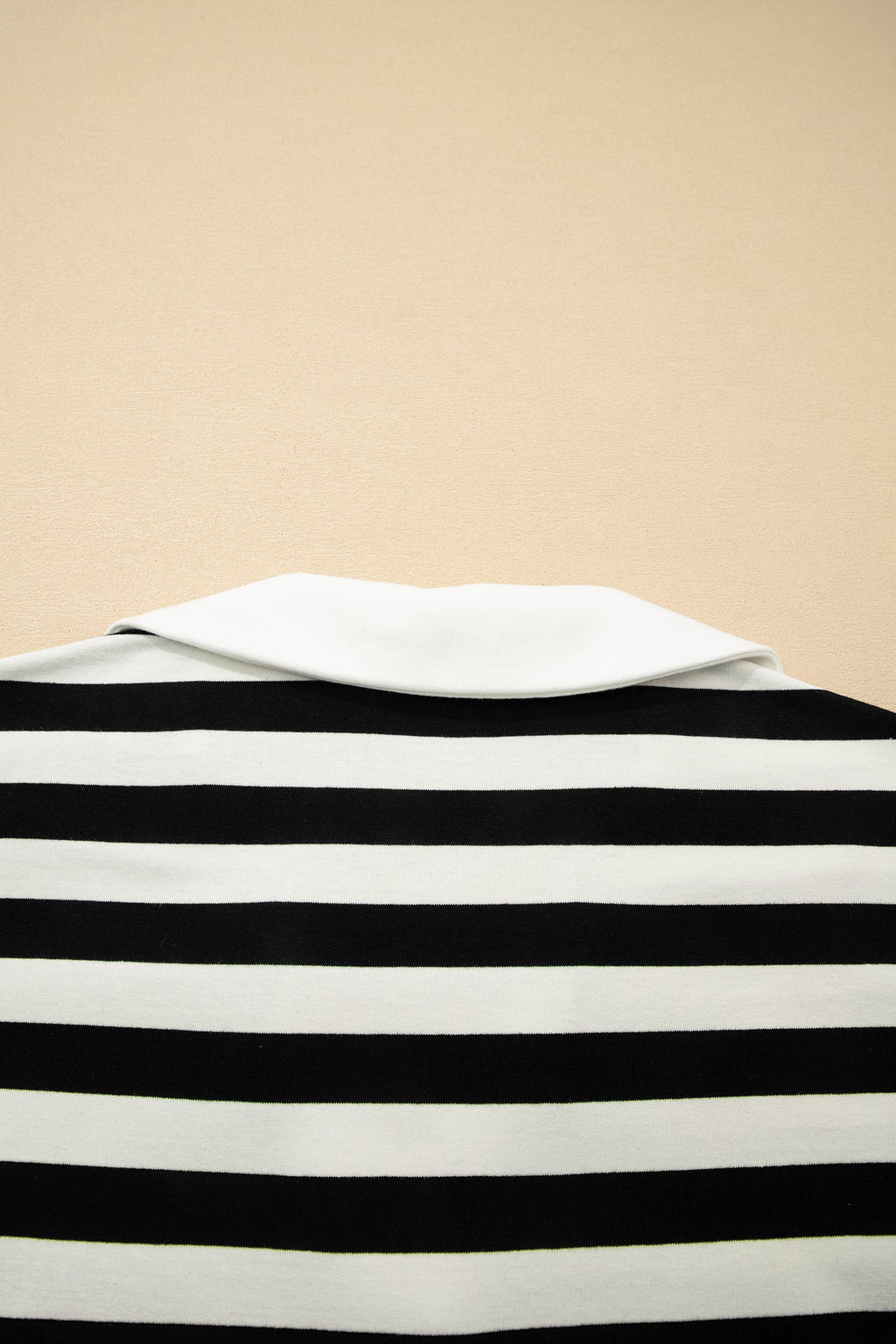 Black Stripe Collar V Neck Ruffled Short Sleeve Blouse