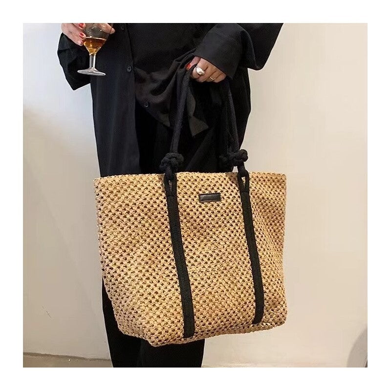 Woven Bag with Hollow-Out Design and Spacious Storage