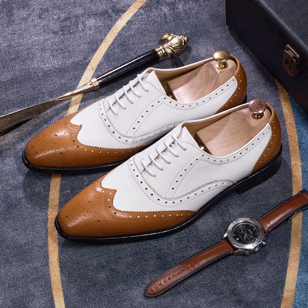 Men's Brogue Oxford Dress Shoes | Carved Wingtip Business Casual Leather Shoes