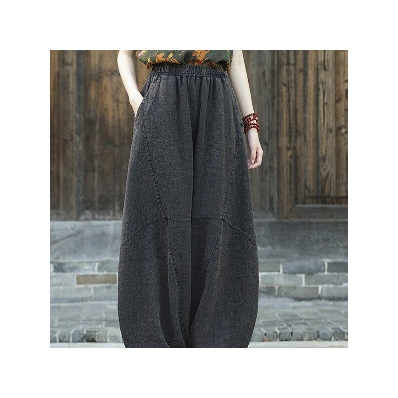 Relaxed Fit Breathable Solid Color Lantern Trousers