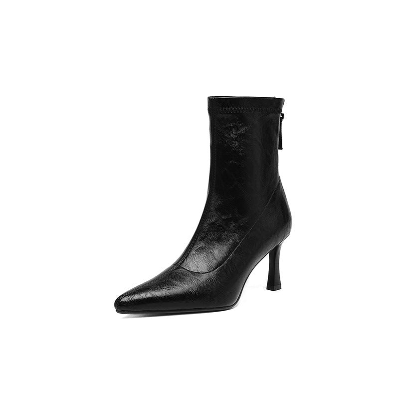 Women's Chunky Heel Ankle Boots – Pointed Toe Back Zipper | Black & Brown