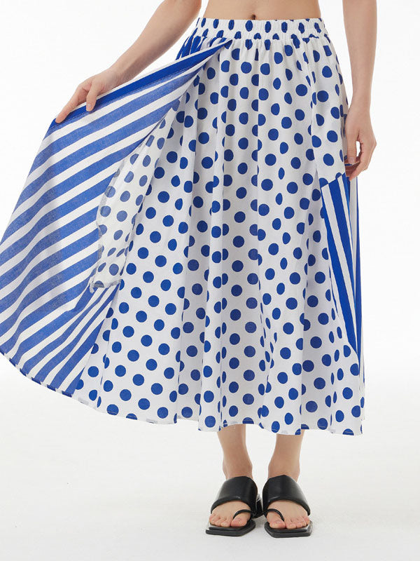 High Waisted Loose Polka-Dot Split-Joint Striped Skirts Bottoms