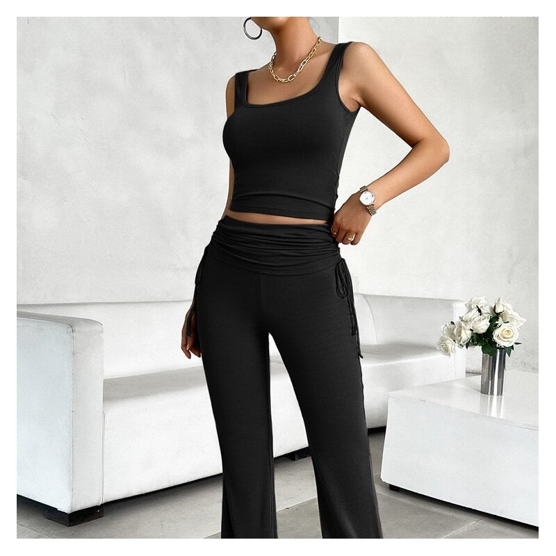 Slim Fit Casual Solid Color Vest and Pants Ensemble