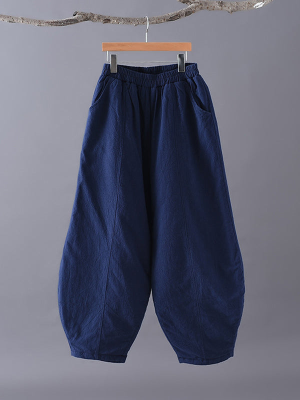 Casual Loose Keep Warm Elasticity Solid Color Casual Pants Bottoms
