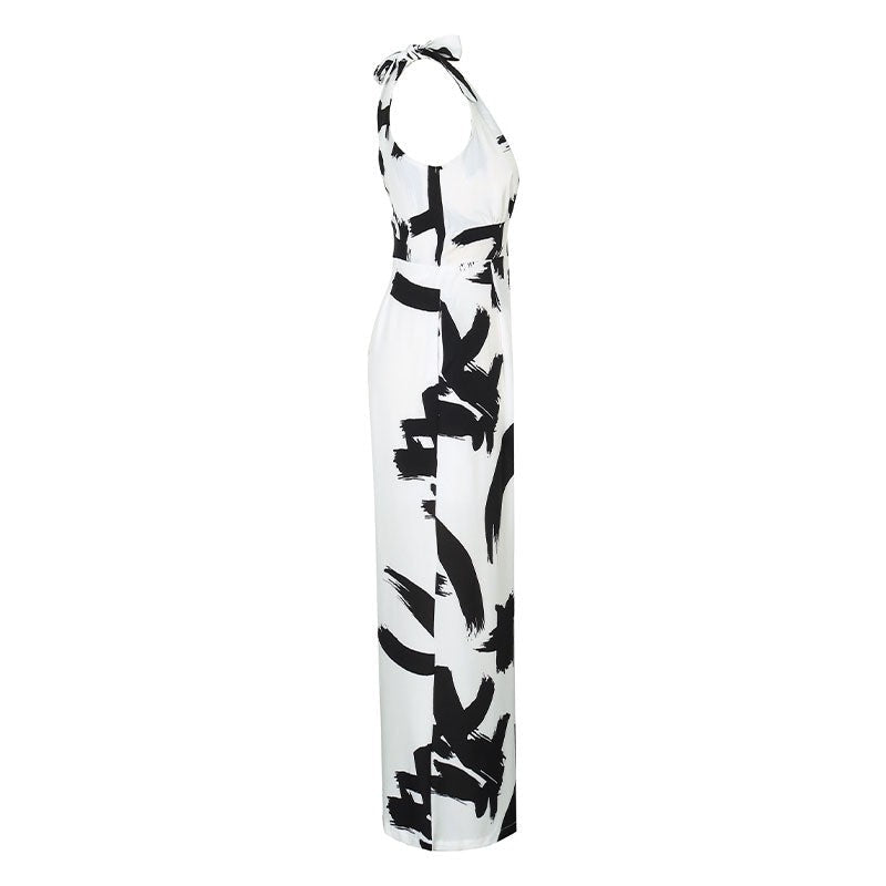 Chic Sleeveless Monochrome Floral Jumpsuit