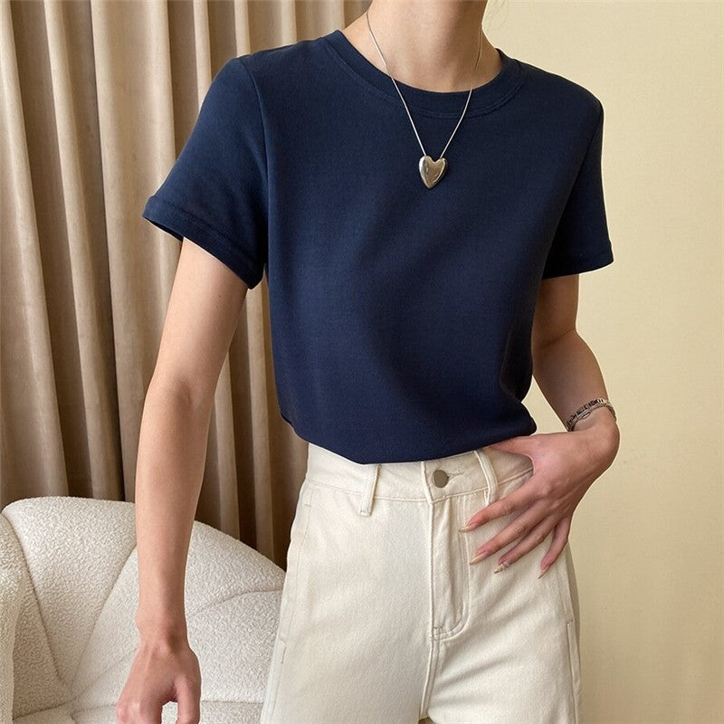Elegant Off-Shoulder Solid Color T-Shirt
