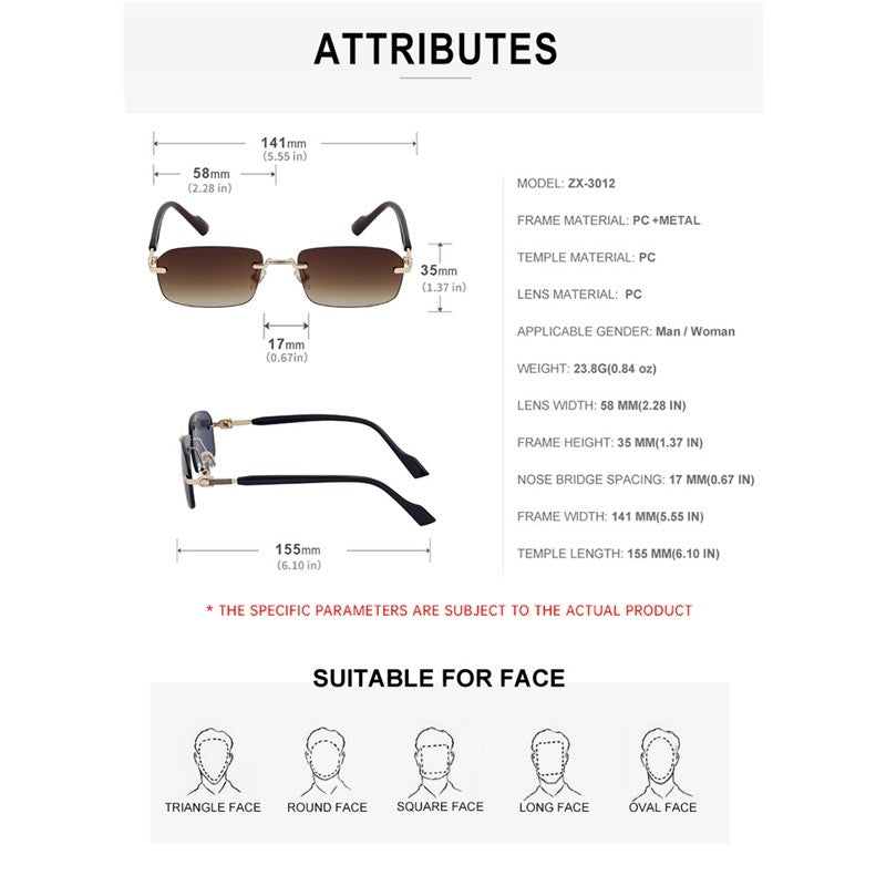 Frameless Square UV400 Sun Protection Fashion Outdoor Sunglasses