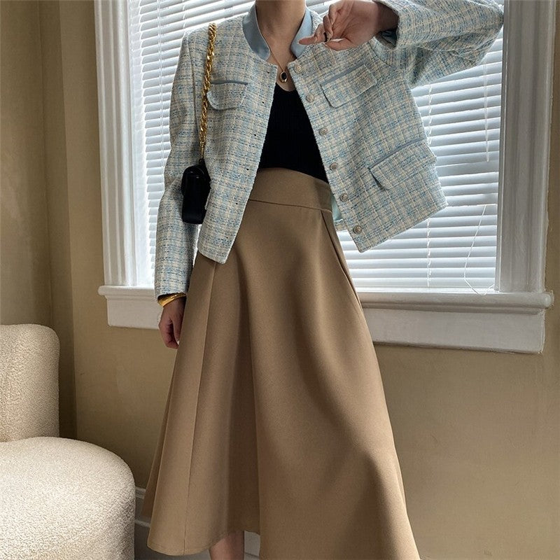 High-Waisted A-Line Midi Skirt in Solid Color