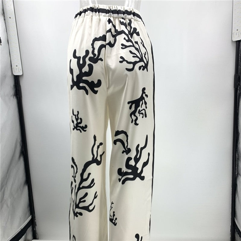Relaxed Fit Satin Color-Blocked Wide-Leg Pants