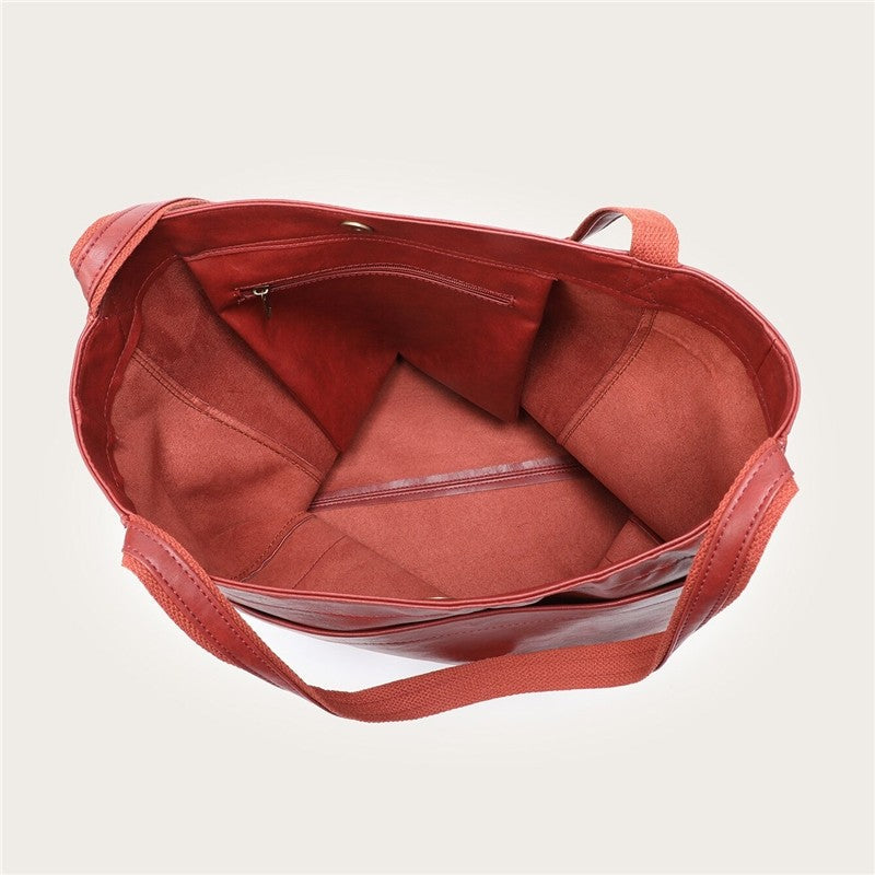 High-Capacity Soft Leather Tote Bag with Multiple Pockets