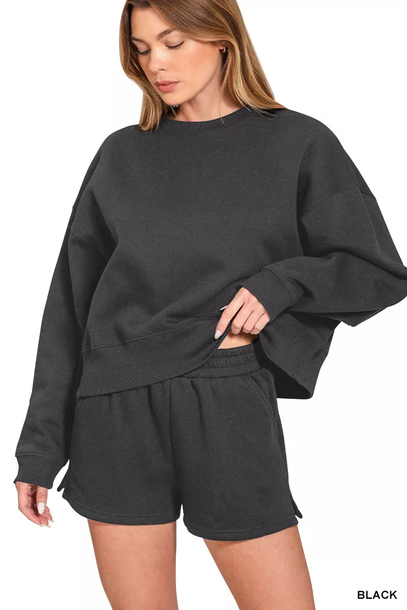 I am a Fashion Junky Fleece Round Neck Sweatshirt and Shorts Set