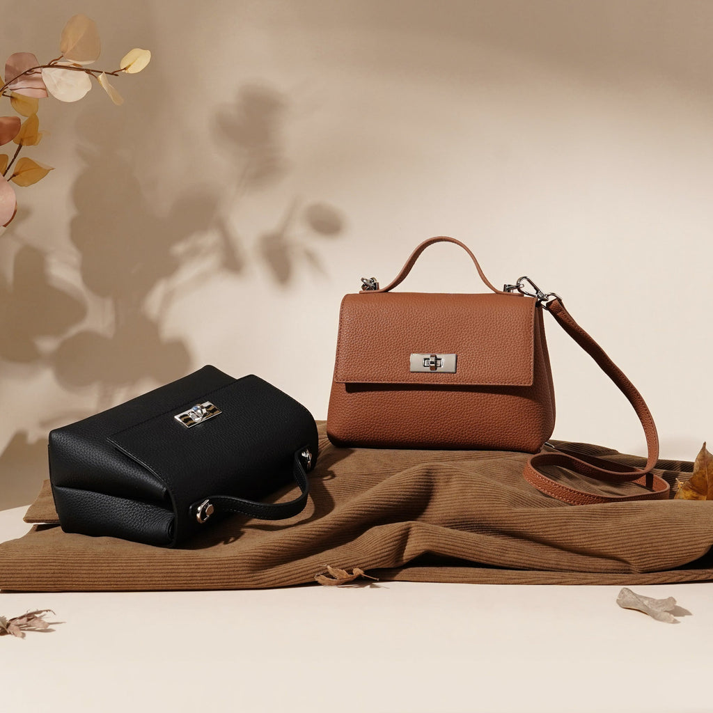 Women's Genuine Leather Crossbody Shoulder Bag | Lock Clasp | Phone & Card Pockets