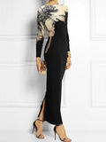 Floral Print Boat Neck Maxi Dress with Long Sleeves