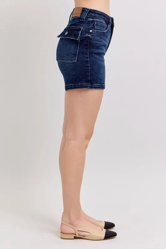 Full Size High Waist Back Flap Pocket Denim Shorts Plus Size