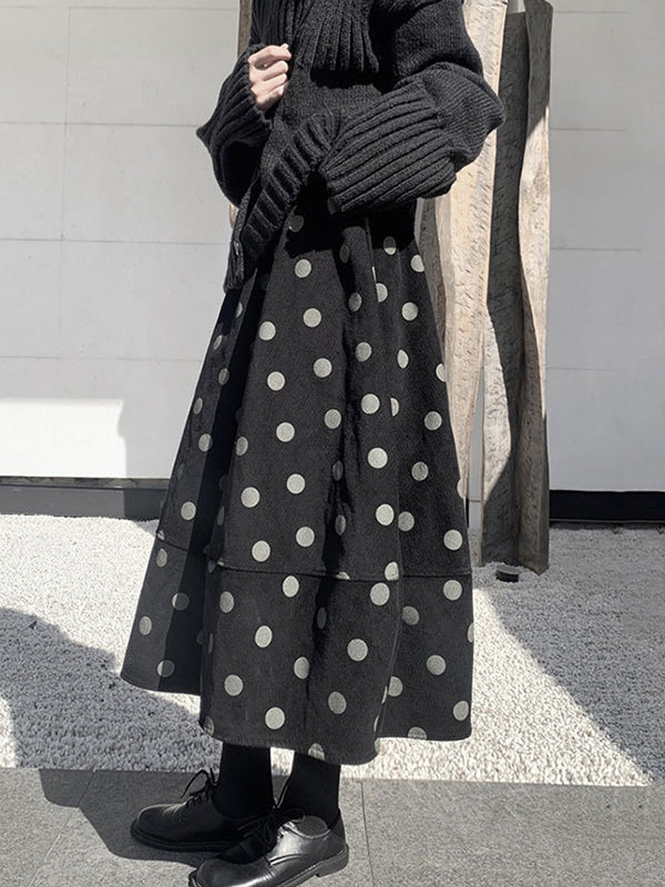 High Waisted Loose Elastics Polka-Dot Printed Split-Joint Skirts