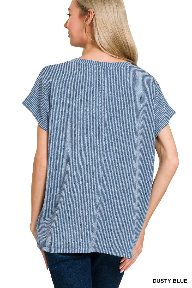Raised Rib Front Pocket Boxy Top