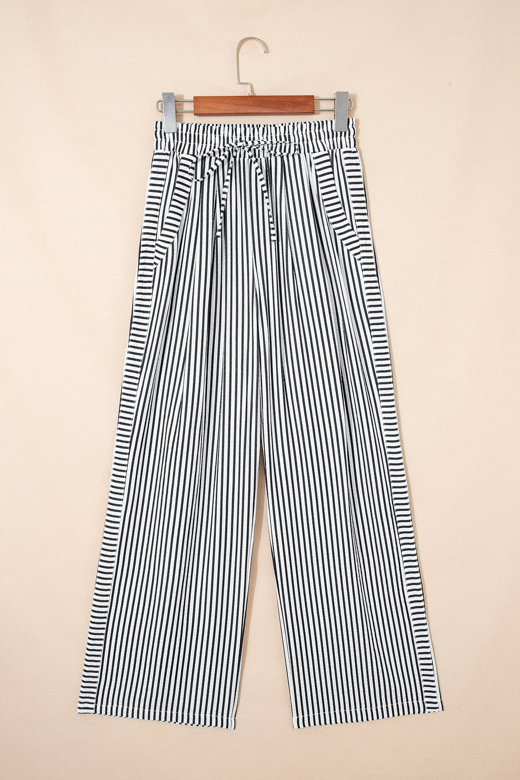 Black Stripe Wide Leg Casual Pants