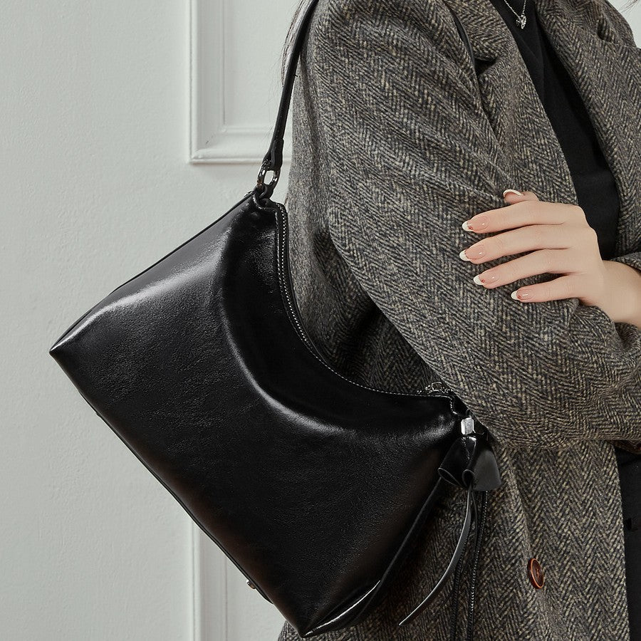 Women's Genuine Leather Crossbody Bag – Large Capacity Pillow Bag | Wine Brown, Dark Brown, Black