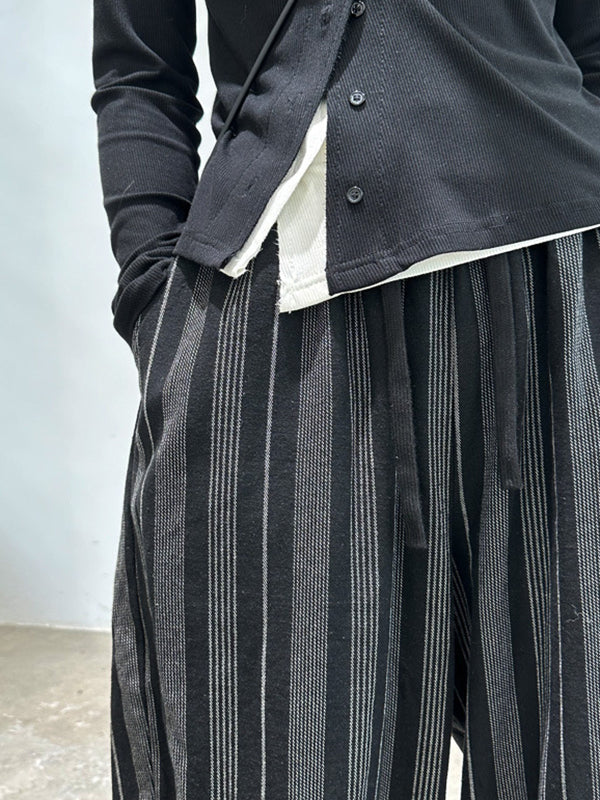 Harem Pants High Waisted Split-Joint Striped Patterns Pants Trousers