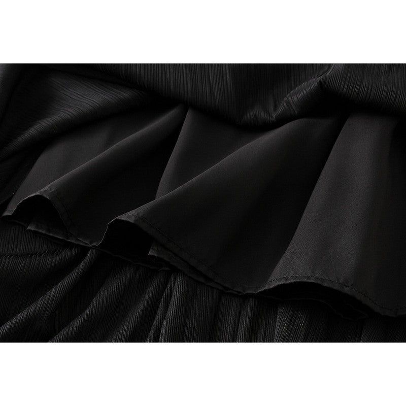 Metallic Pleated A-Line Skirt with Elastic Waist in Solid Color