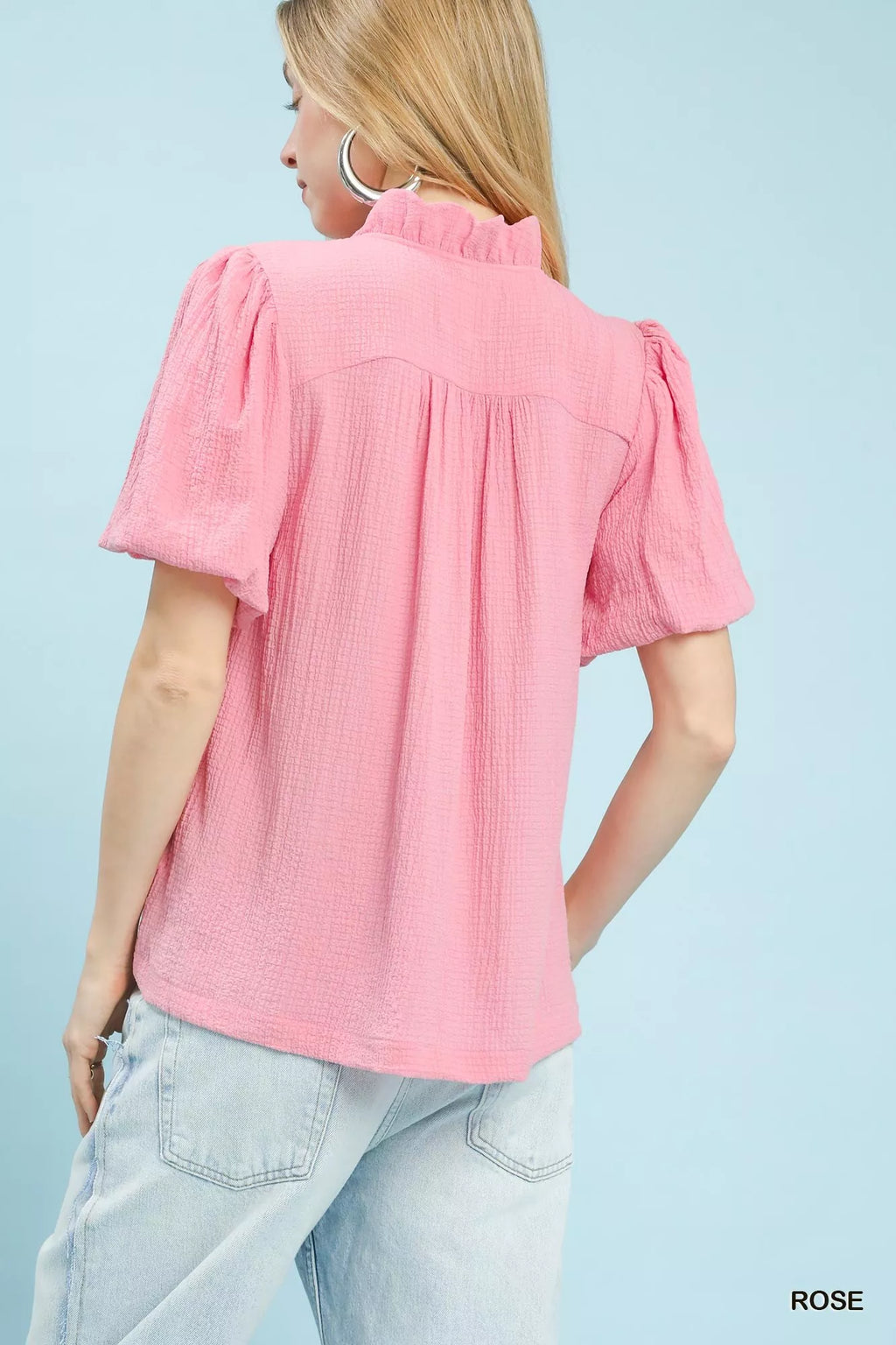Seersucker Puff Sleeve Blouse