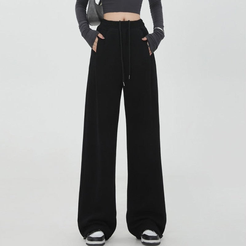 Casual Loose Wide Leg Drawstring Pants with Elastic Waist in Solid Color