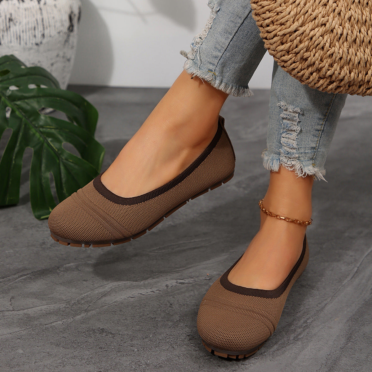 Women's Pointed-Toe Flyknit Slip-On Flats | Breathable Lightweight Casual Shoes