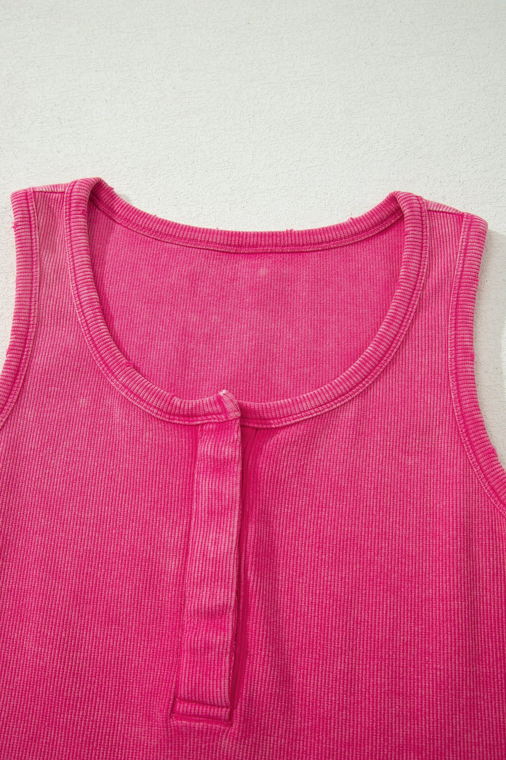 Bright Pink Vintage Distressed Ribbed Mineral Wash Tank Top