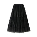 Layered Lace Patchwork A-Line Skirt in Solid Color
