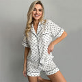 Heart Print Short Sleeve Pajama Set for Women - Breathable Fabric