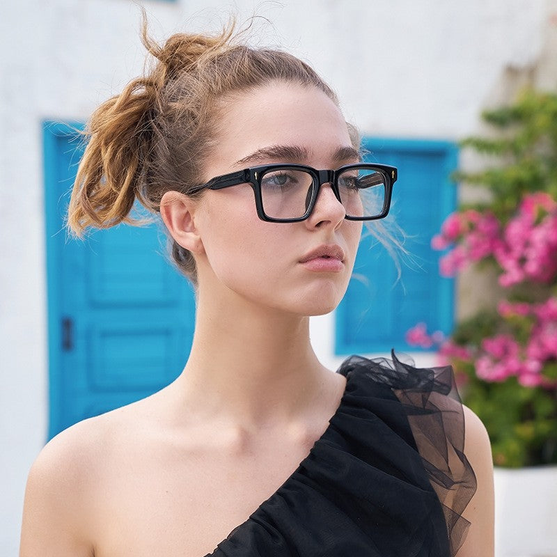 Fashion Acetate Metal Core Square Flat Lens Glasses
