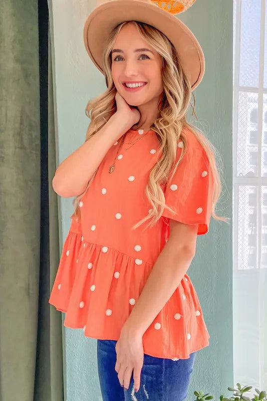 Pom Pom Polka Dots Short Sleeve Top