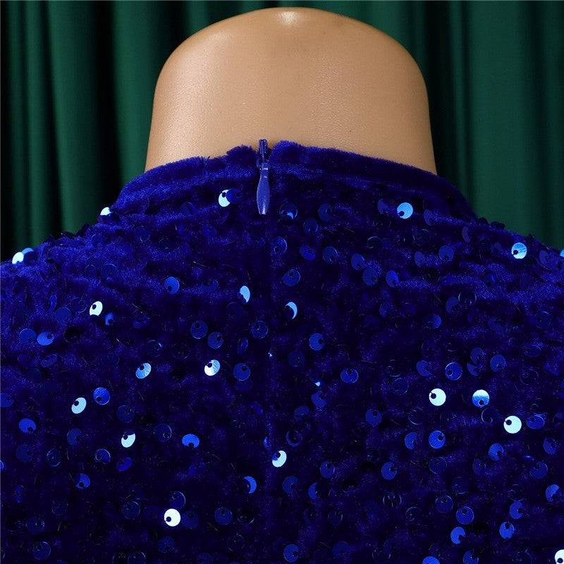 Sequin Embellished Long Sleeve High Waist Formal Dress