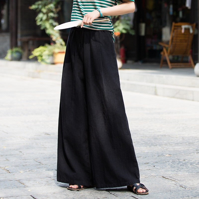 Women's Cotton And Hemp Blend Nian Bai Xiu Spinning Art Versatile Sand Wash Wide Leg Pants