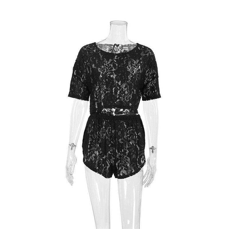 Lace Crop Top and Shorts Pajama Set with a Stylish Twist