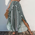High-Waisted Leaf Print Wide Leg Pants with Split Hem