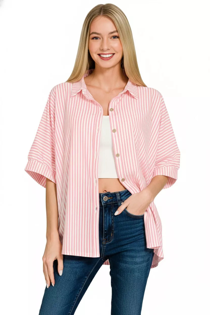 Oversized Stripe Button Down Shirt