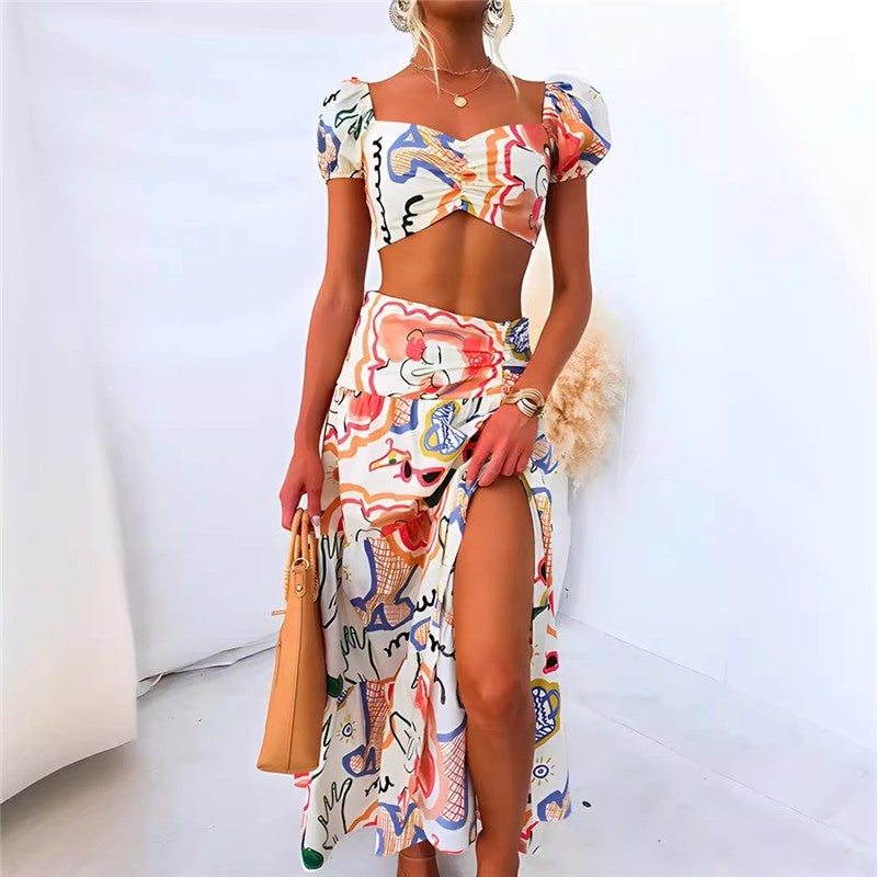 Floral Print Bandeau Top and Midi Skirt Set