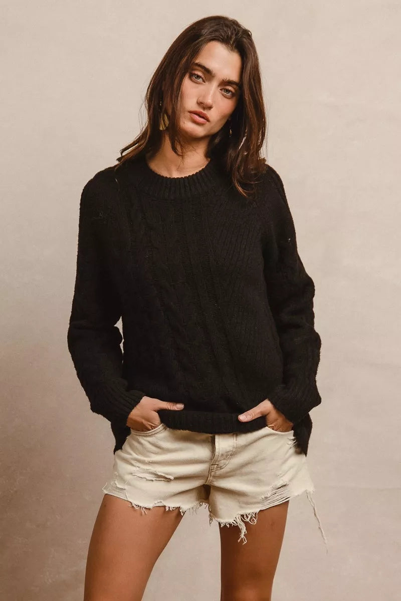 Twist Knitted Open Shoulder Sweater