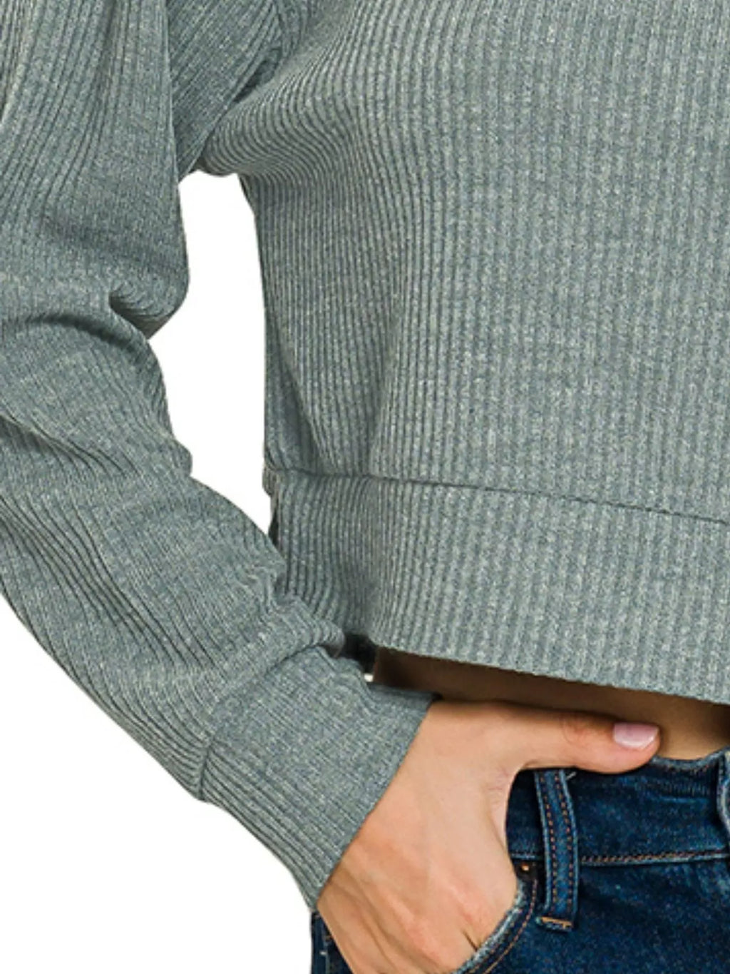 Drop Shoulder Ribbed Crop Hoodie