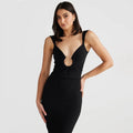 Solid Color V-Neck Backless Split Slim Fit Dress