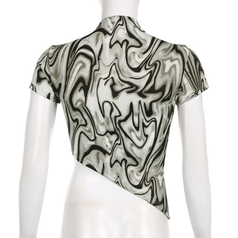 Water Ripple Hollow Letter Asymmetrical Crop Top