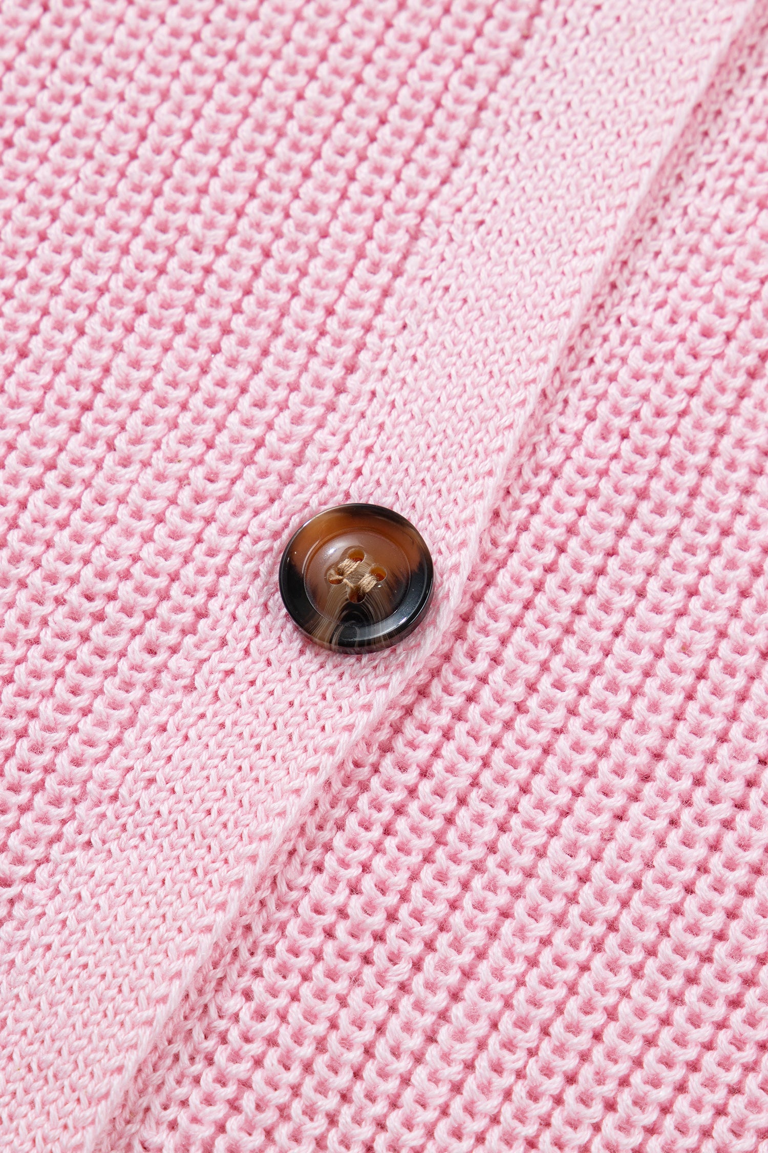 Pink Solid Color Knit V Neck Button Front Sweater Vest