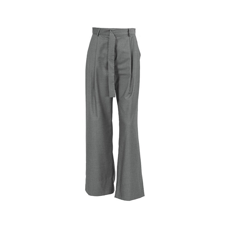 High-Waisted Wide-Leg Belted Casual Pants in Solid Color